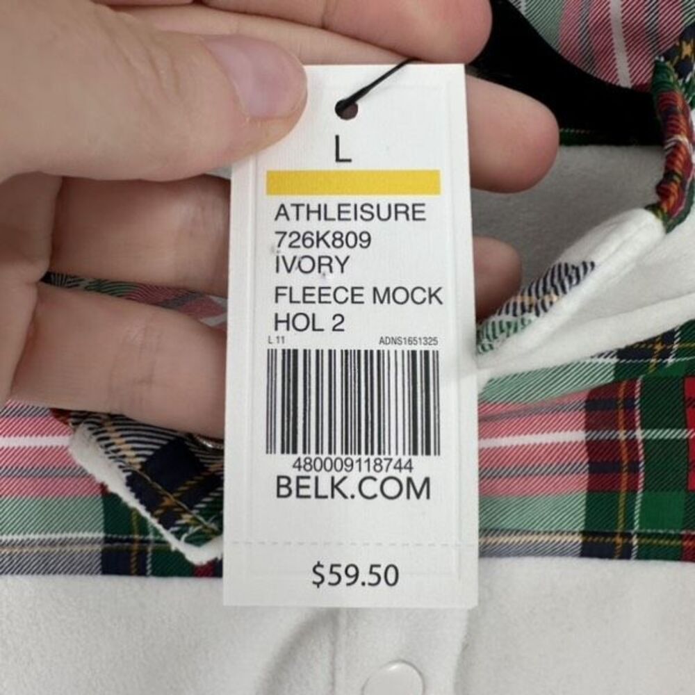 Crown & Ivy NWT Women's Ivory Tartan Plaid Fleece Pullover Jacket Size L Holiday - Picture 7 of 11